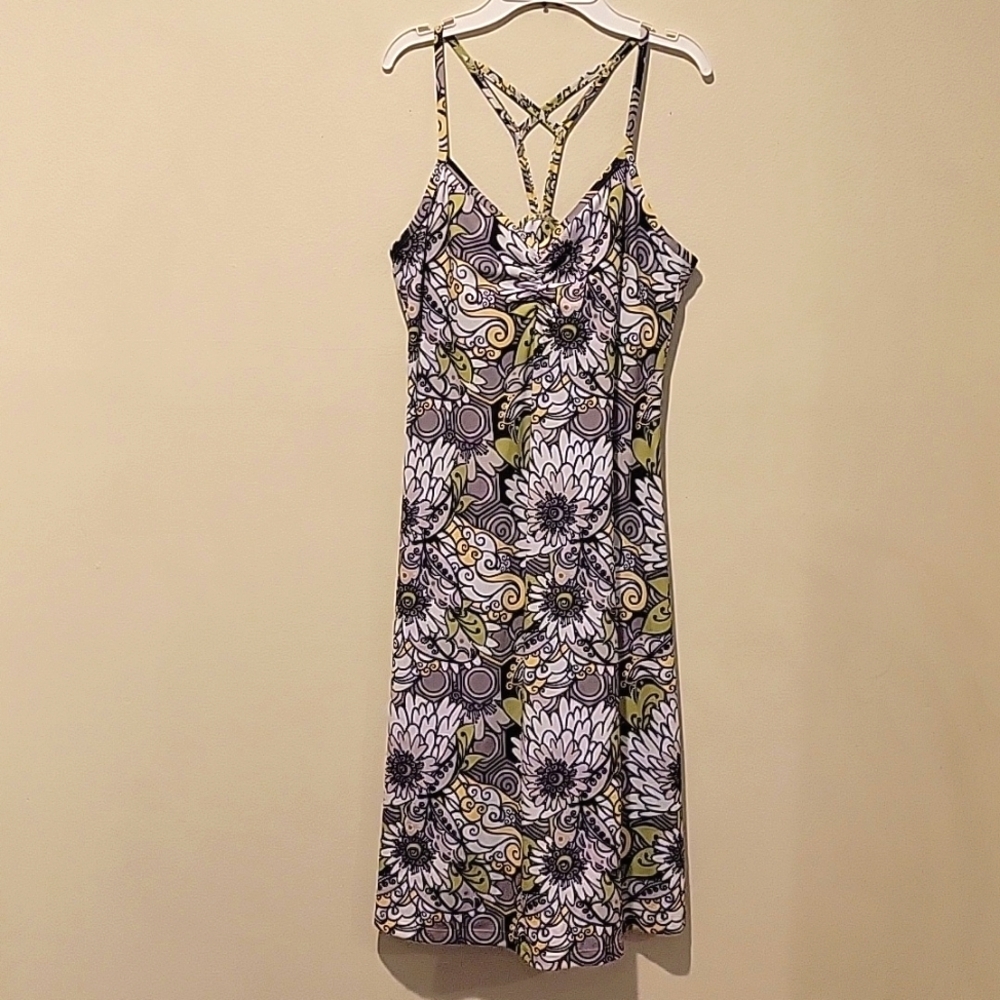 ❤️ PRANA CORA DRESS IN RETRO LIME GRERN GRAY BLACK FLORAL, SMALL - Picture 1 of 9